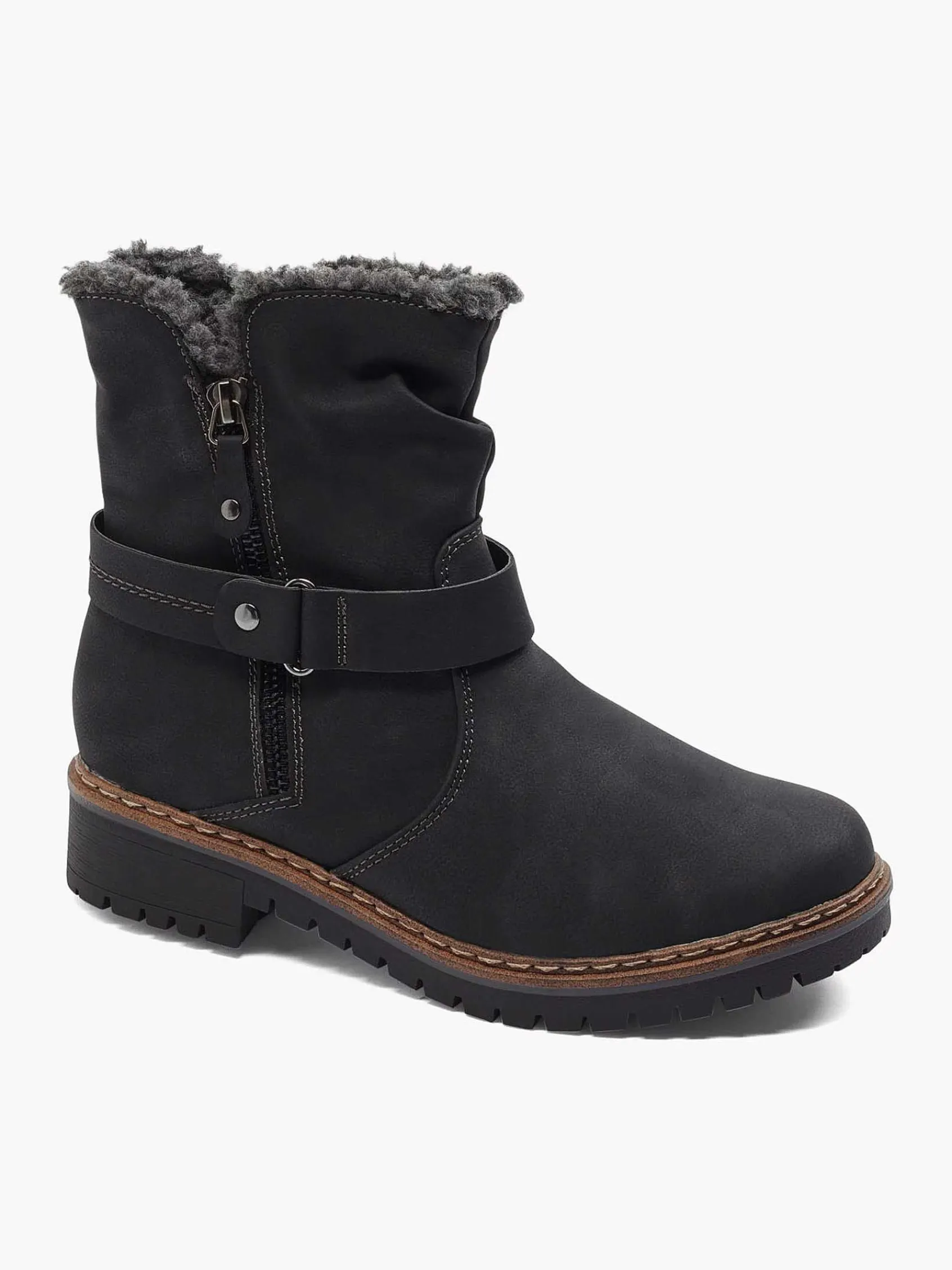 Comfort Schoenen|Easy Street Zwarte Enkellaars Warm Gevoerd