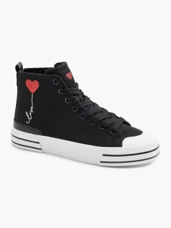 Sneakers|Graceland Zwarte Hoge Canvas Sneaker Hartje