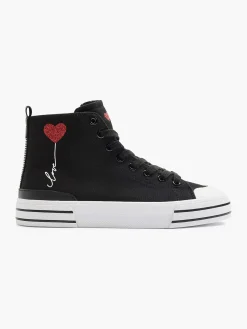 Sneakers|Graceland Zwarte Hoge Canvas Sneaker Hartje