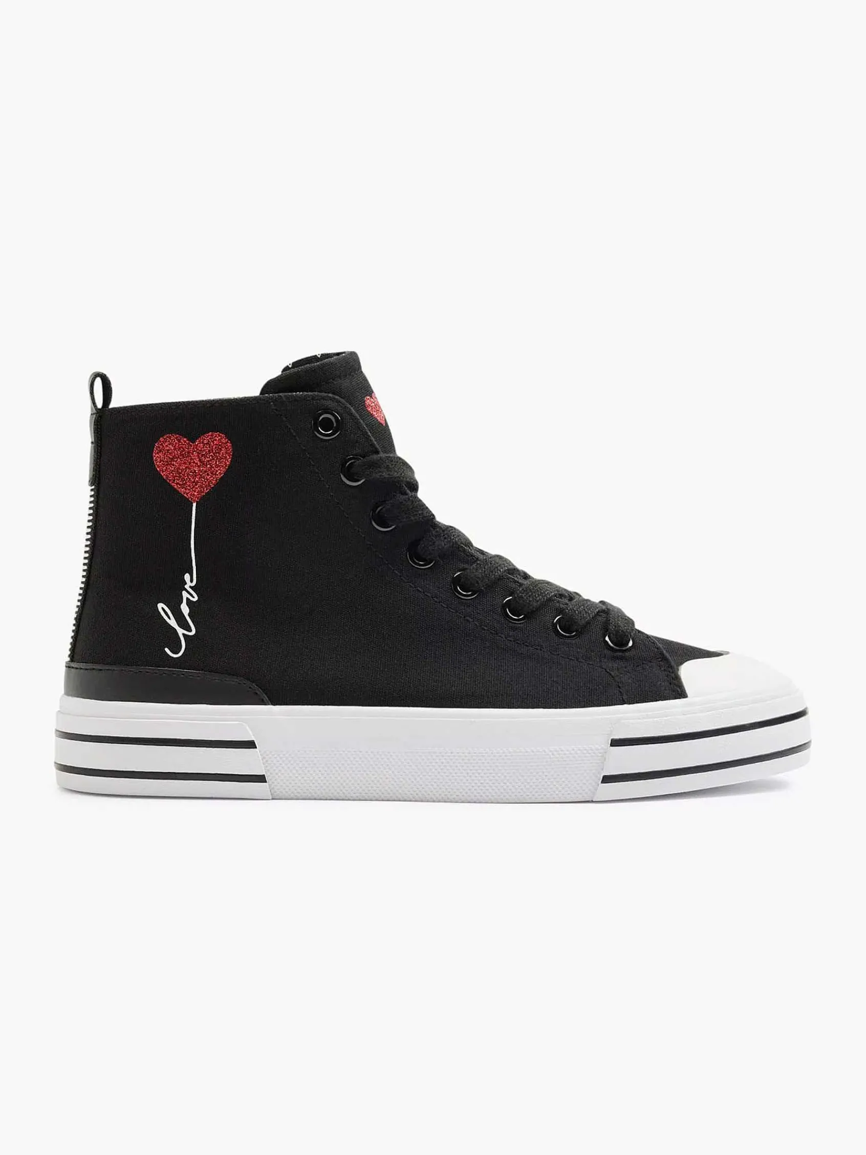 Sneakers|Graceland Zwarte Hoge Canvas Sneaker Hartje