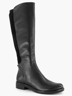 Comfort Schoenen|Medicus Zwarte Lange Leren Comfort Laars Elastiek