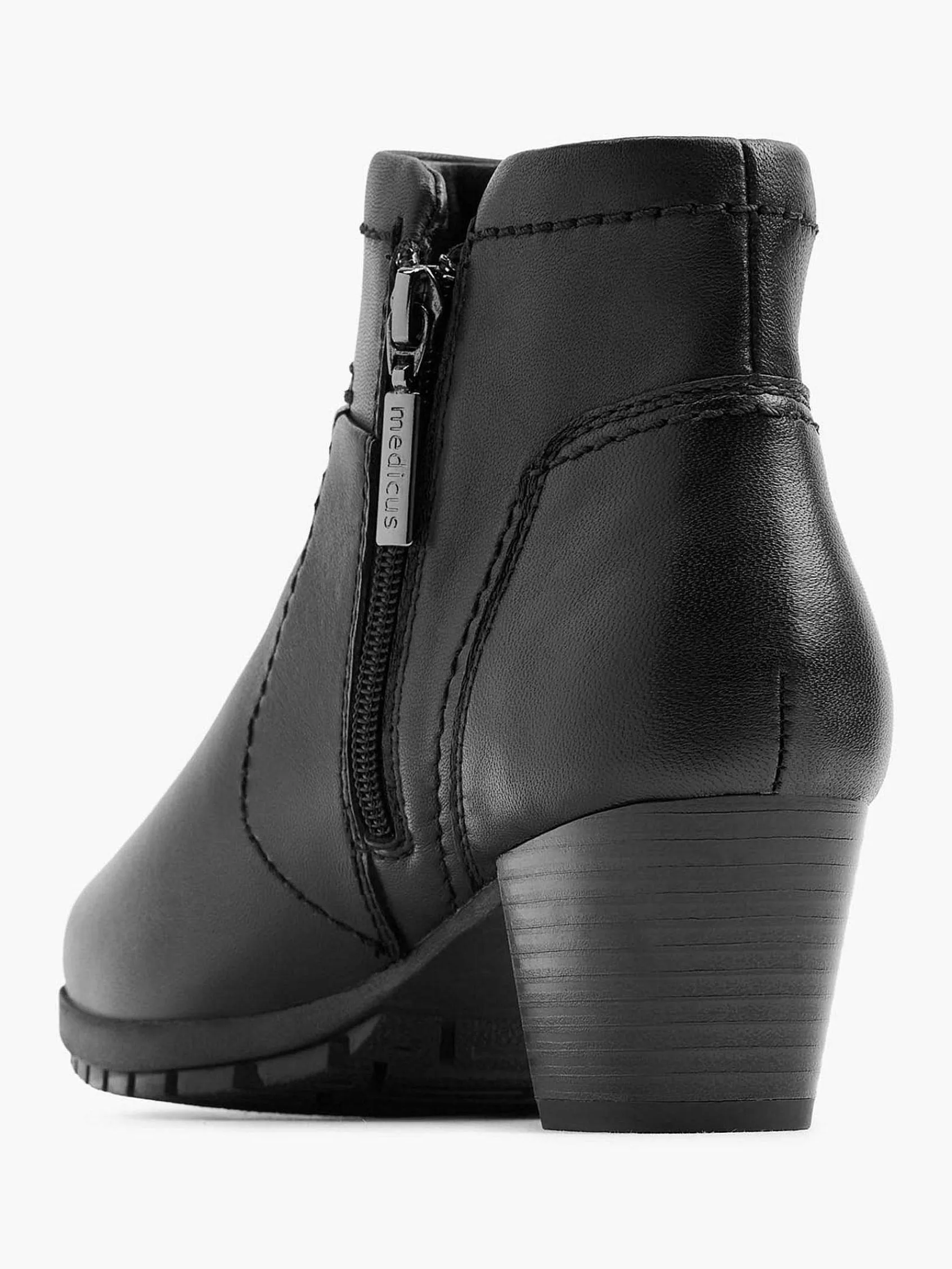 Comfort Schoenen|Medicus Zwarte Leren Comfort Enkellaars Hak