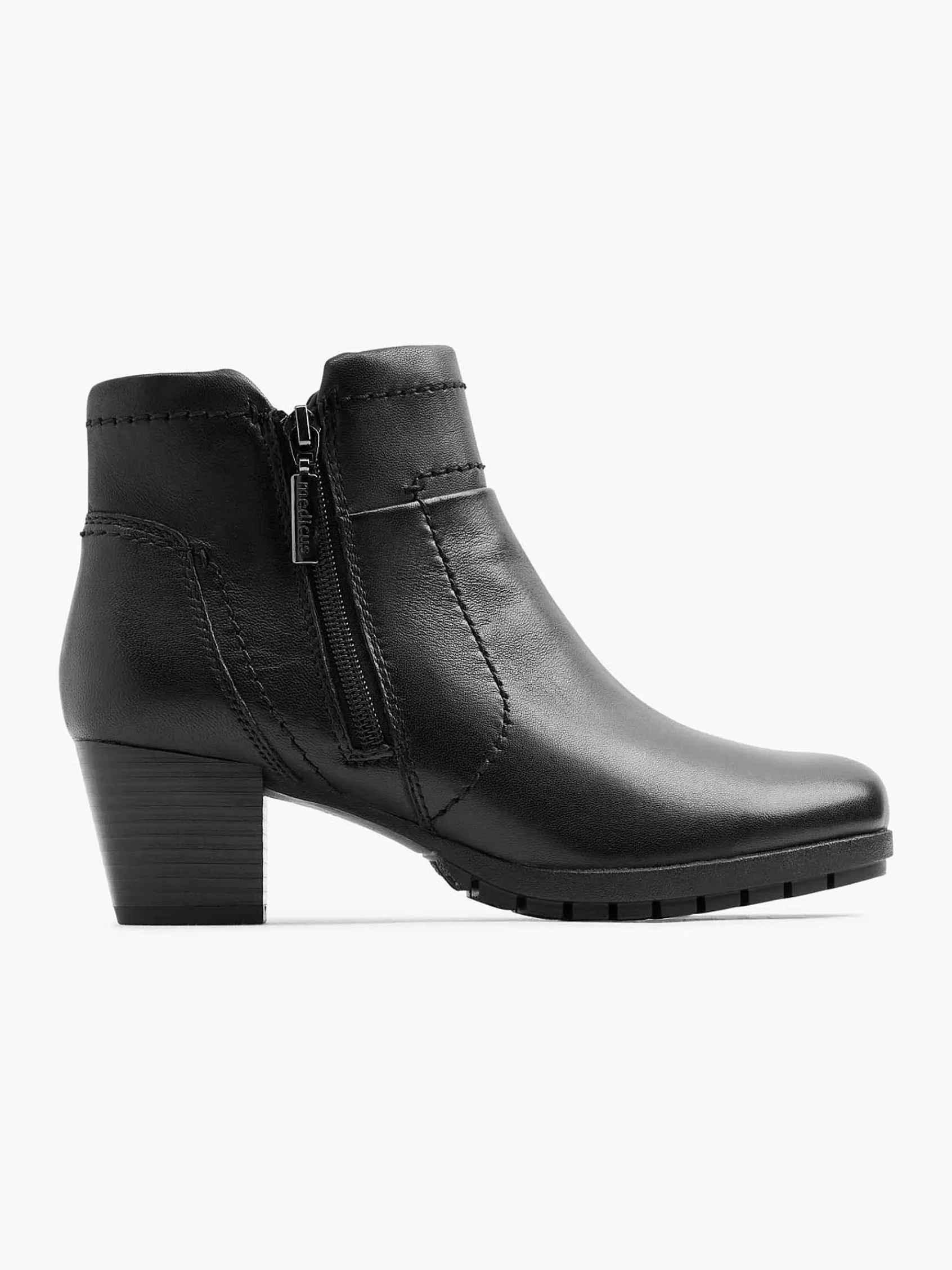 Comfort Schoenen|Medicus Zwarte Leren Comfort Enkellaars Hak