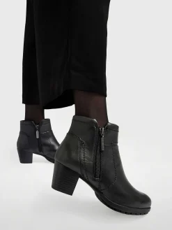 Comfort Schoenen|Medicus Zwarte Leren Comfort Enkellaars Hak