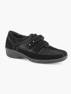 Comfort Schoenen|Medicus Zwarte Leren Comfort Instapper Klittenband