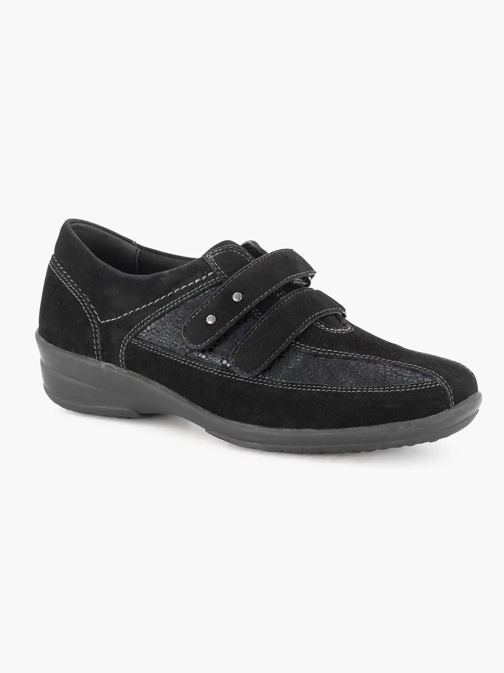 Comfort Schoenen|Medicus Zwarte Leren Comfort Instapper Klittenband