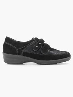 Comfort Schoenen|Medicus Zwarte Leren Comfort Instapper Klittenband