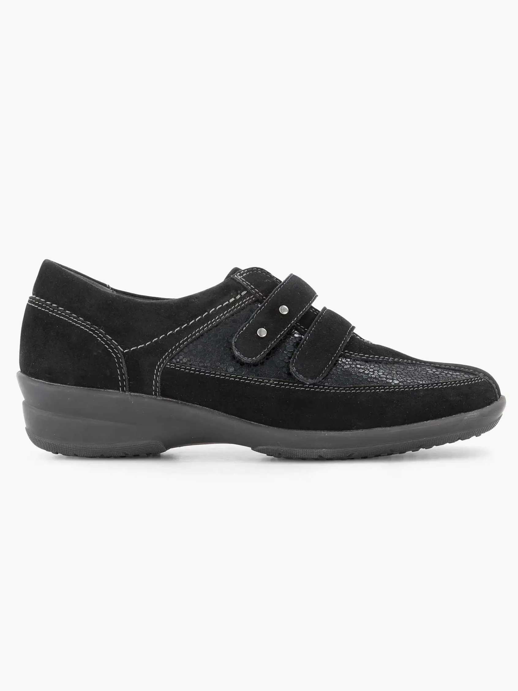 Comfort Schoenen|Medicus Zwarte Leren Comfort Instapper Klittenband