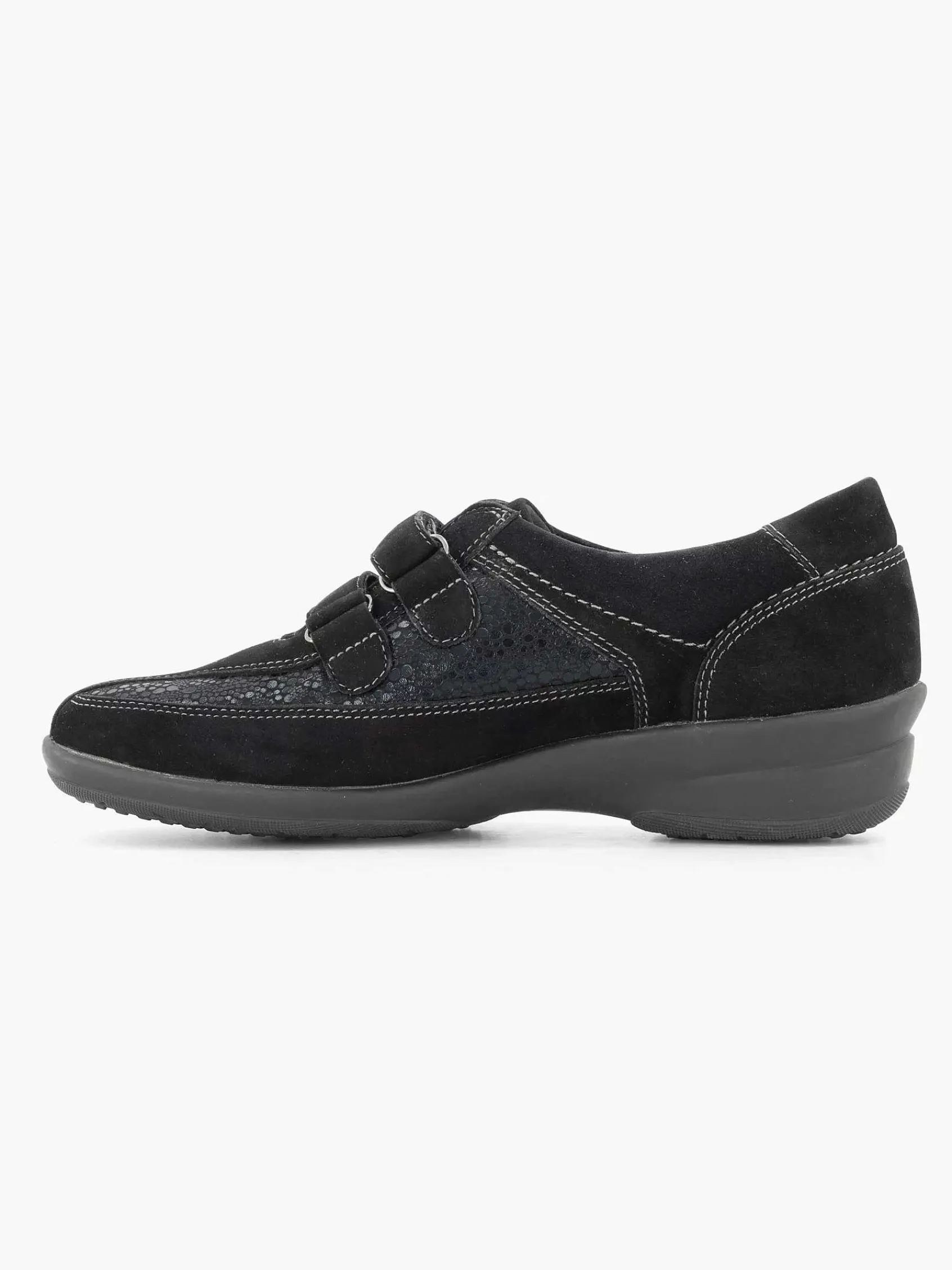 Comfort Schoenen|Medicus Zwarte Leren Comfort Instapper Klittenband