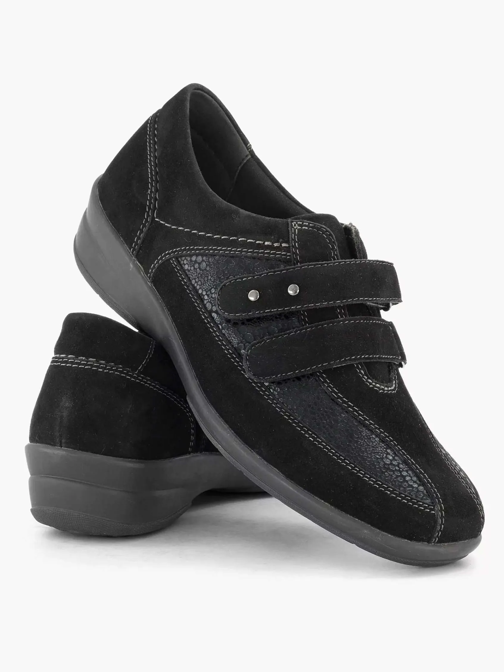 Comfort Schoenen|Medicus Zwarte Leren Comfort Instapper Klittenband
