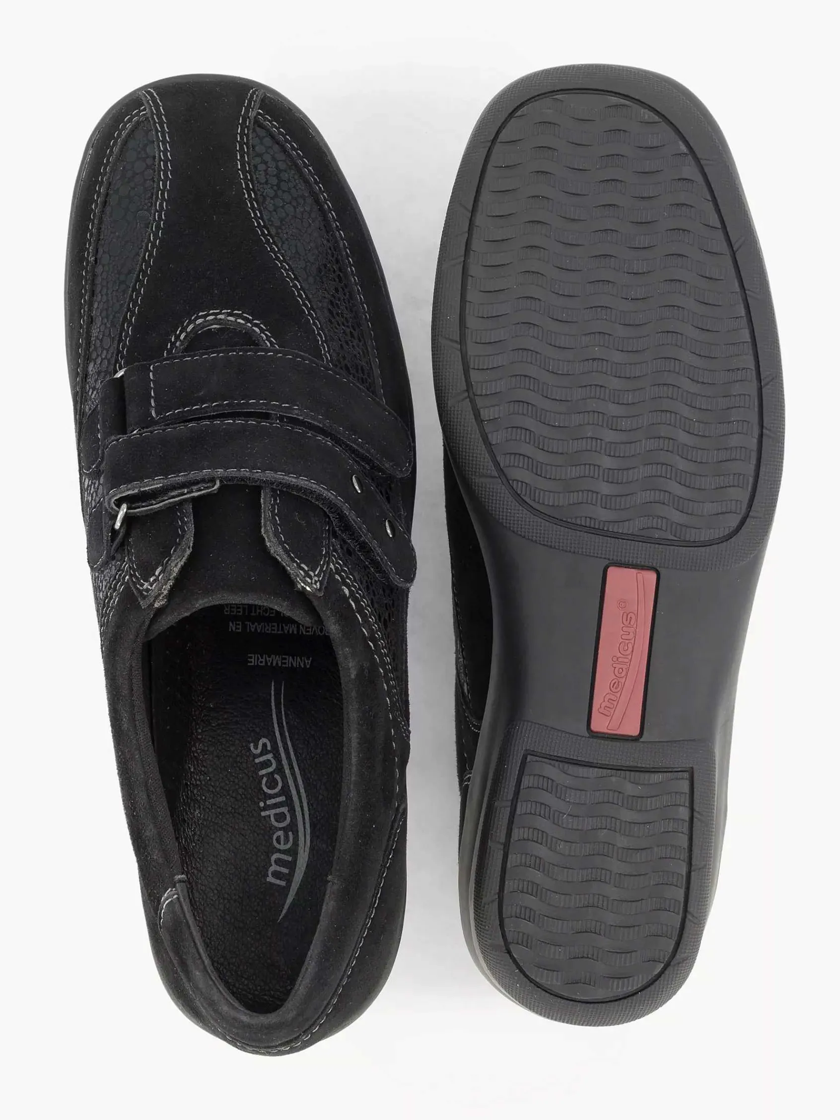 Comfort Schoenen|Medicus Zwarte Leren Comfort Instapper Klittenband