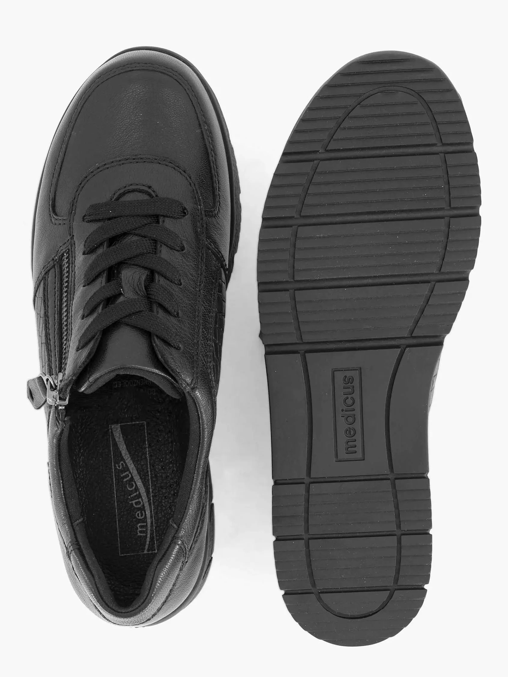 Comfort Schoenen|Medicus Zwarte Leren Comfort Sneaker