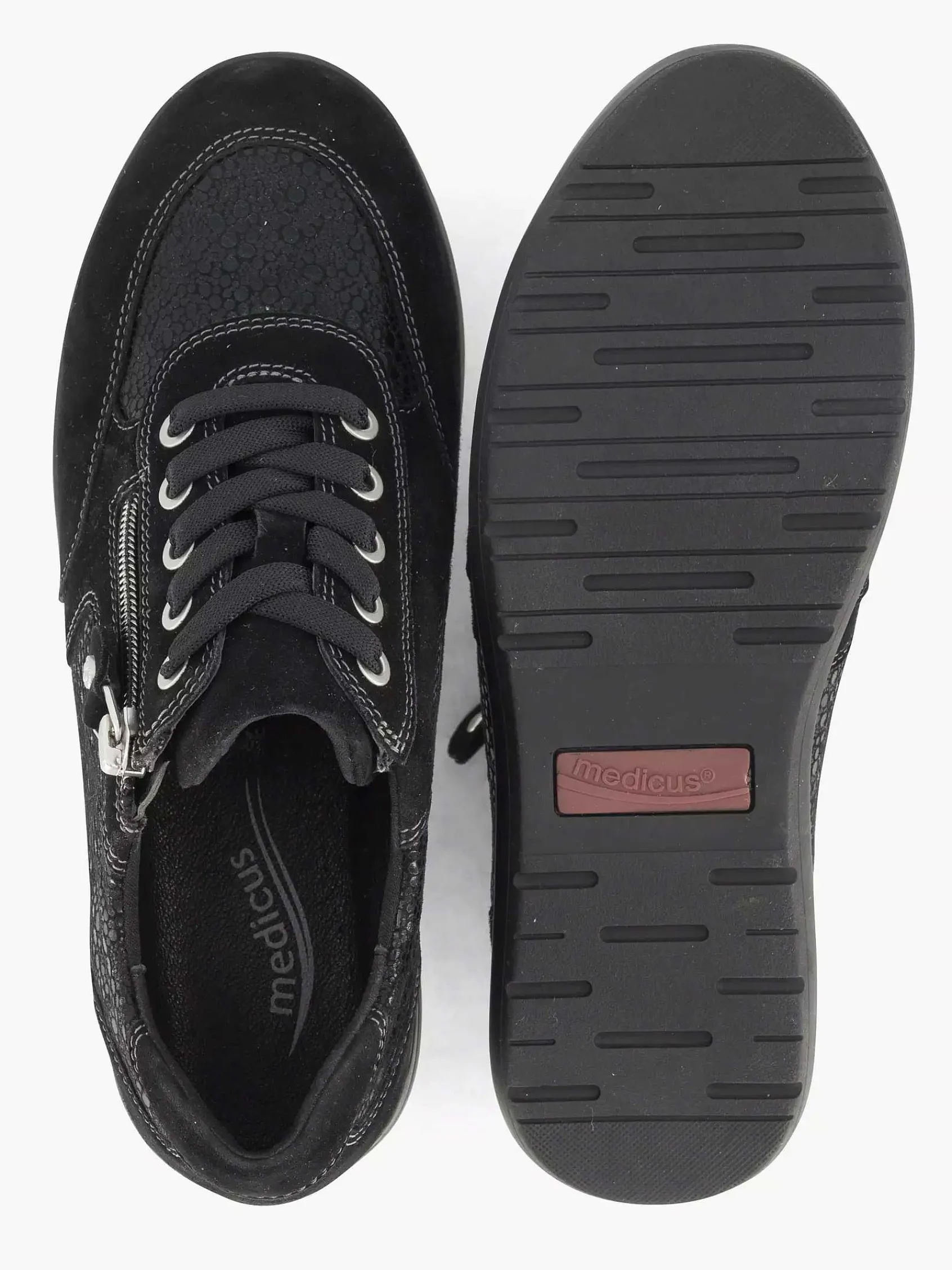 Comfort Schoenen|Medicus Zwarte Leren Comfort Sneaker