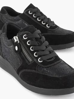 Comfort Schoenen|Medicus Zwarte Leren Comfort Sneaker