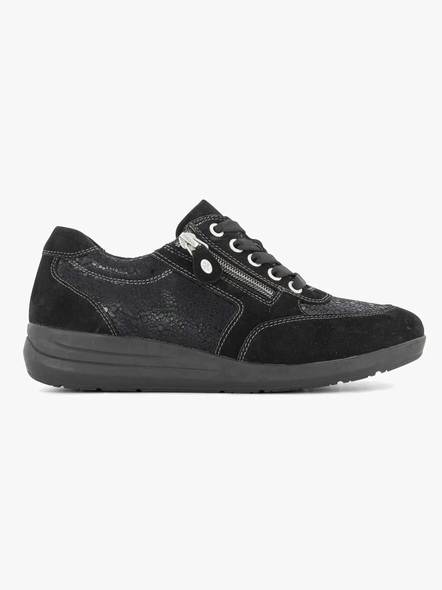 Comfort Schoenen|Medicus Zwarte Leren Comfort Sneaker