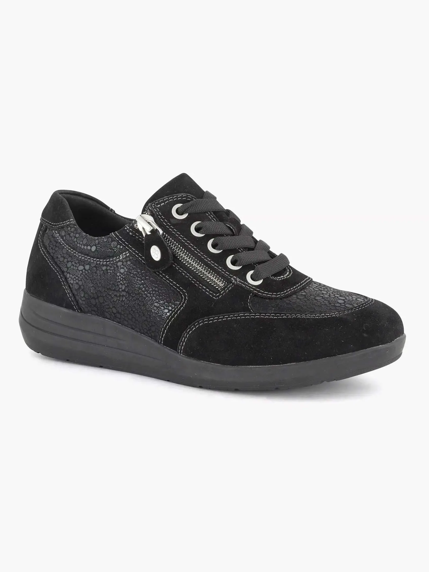 Comfort Schoenen|Medicus Zwarte Leren Comfort Sneaker
