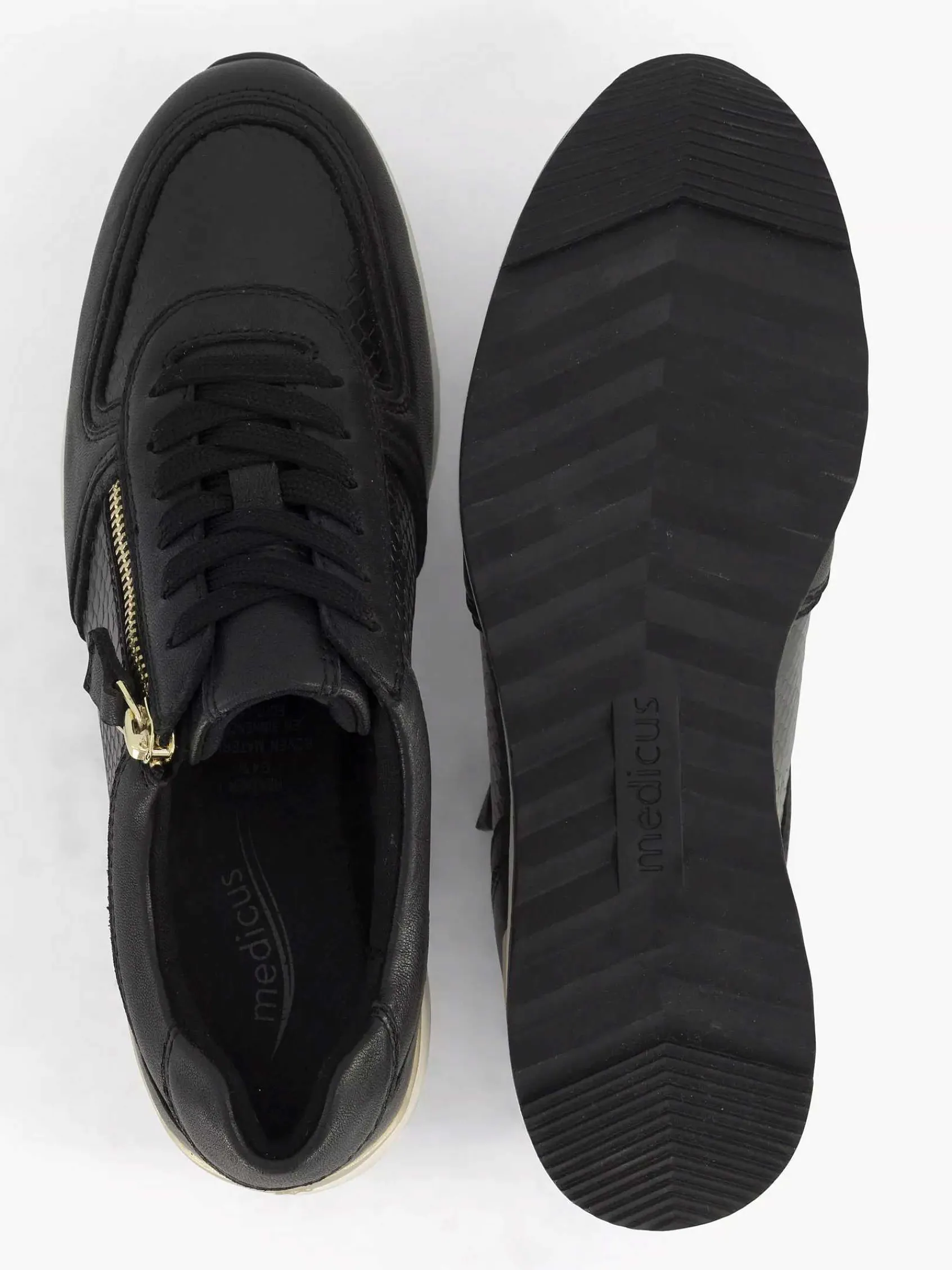 Comfort Schoenen|Medicus Zwarte Leren Comfort Sneaker