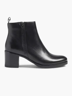 Enkellaarzen & Boots|5th Avenue Zwarte Leren Enkellaars Hak