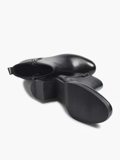 Enkellaarzen & Boots|5th Avenue Zwarte Leren Enkellaars Hak