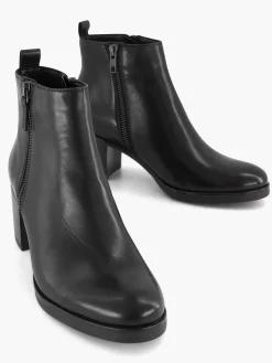 Enkellaarzen & Boots|5th Avenue Zwarte Leren Enkellaars Hak