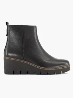 Enkellaarzen & Boots|5th Avenue Zwarte Leren Enkellaars Sleehak