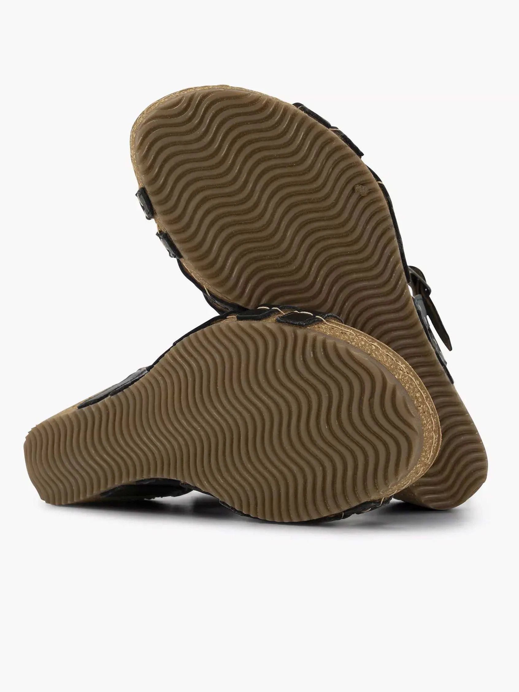 Sandalen|Easy Street Zwarte Leren Sandalen Sleehak
