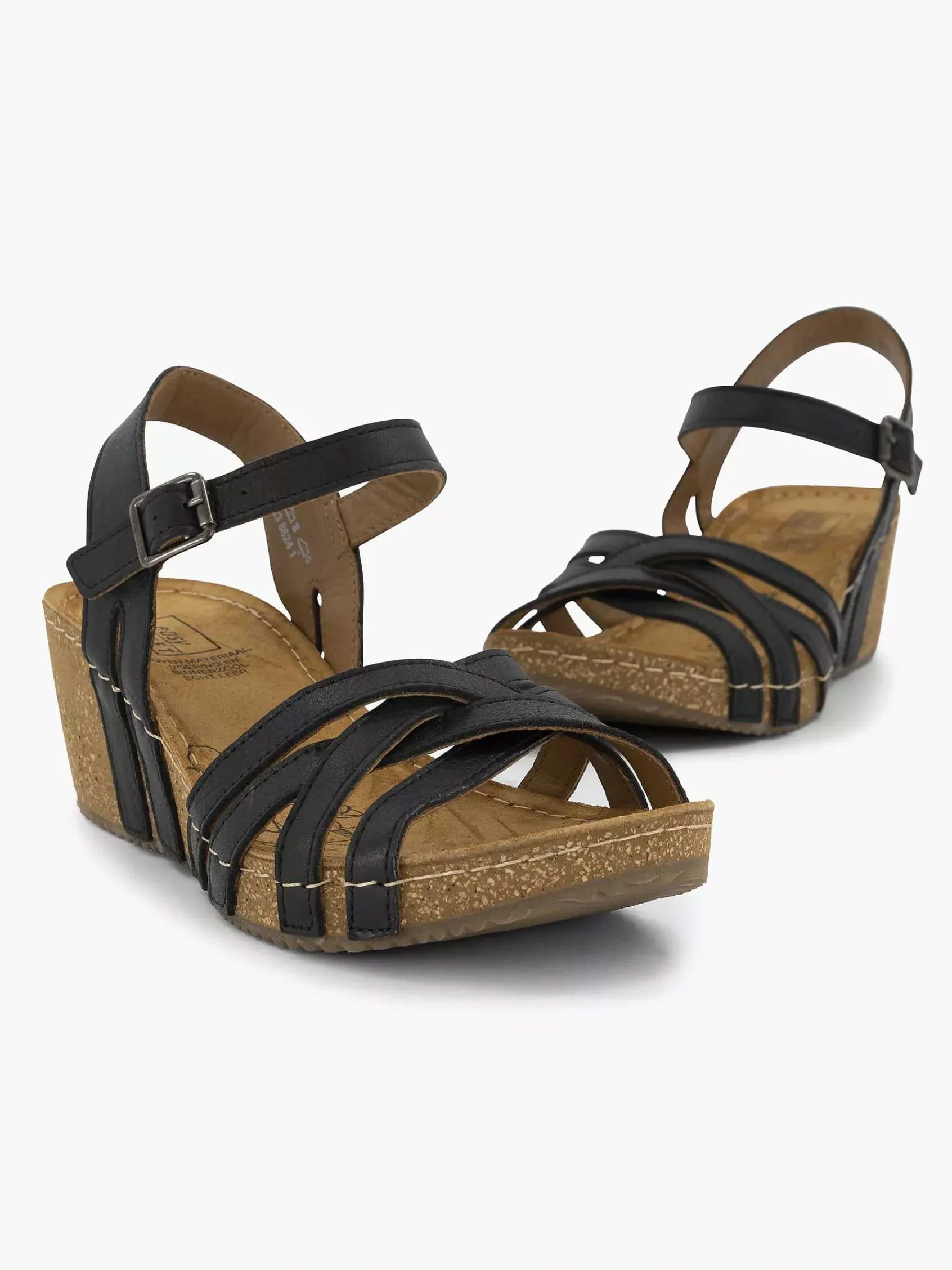 Sandalen|Easy Street Zwarte Leren Sandalen Sleehak