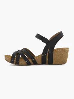 Sandalen|Easy Street Zwarte Leren Sandalen Sleehak