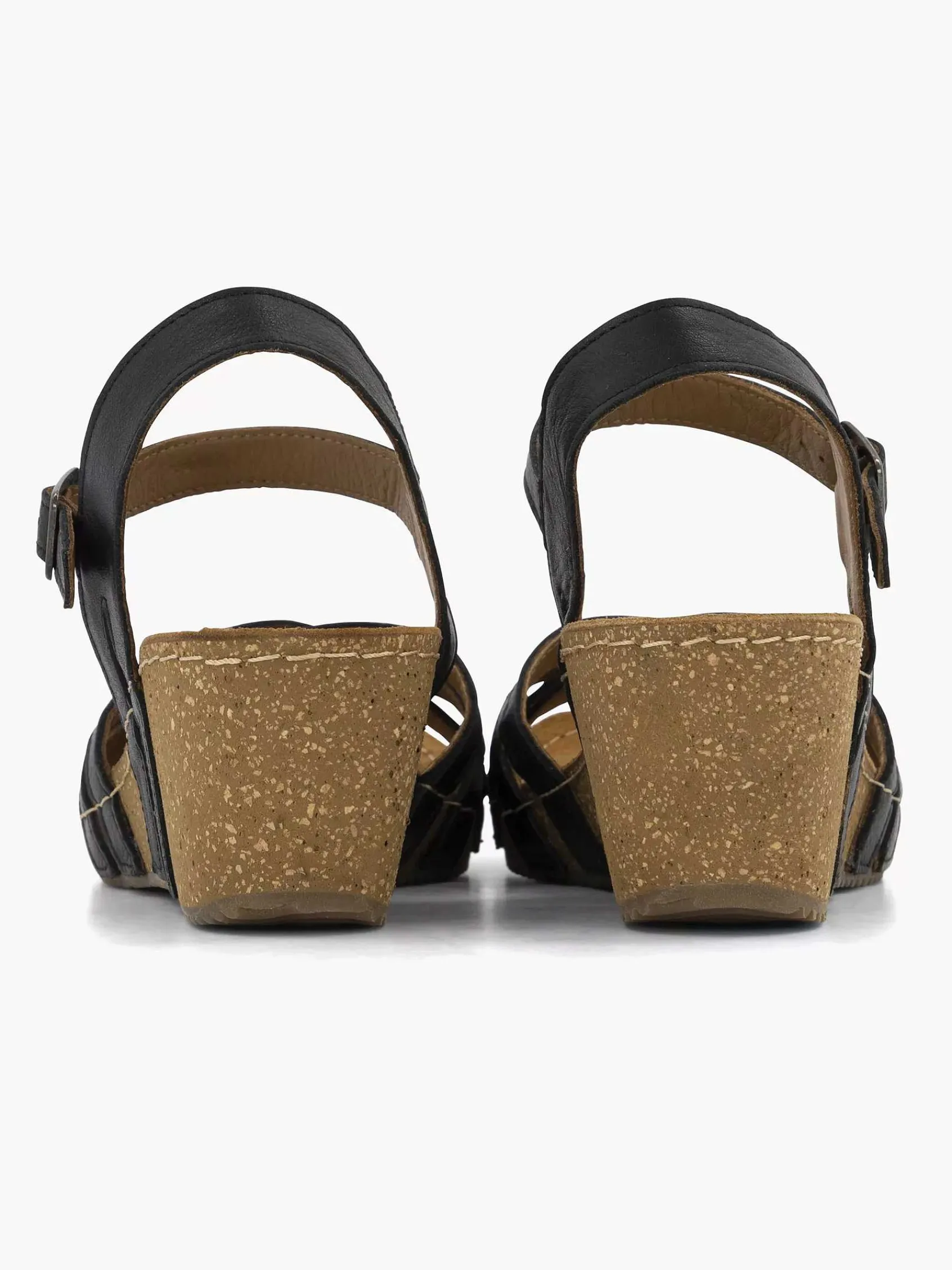 Sandalen|Easy Street Zwarte Leren Sandalen Sleehak