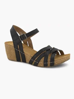 Sandalen|Easy Street Zwarte Leren Sandalen Sleehak