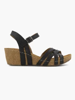 Sandalen|Easy Street Zwarte Leren Sandalen Sleehak