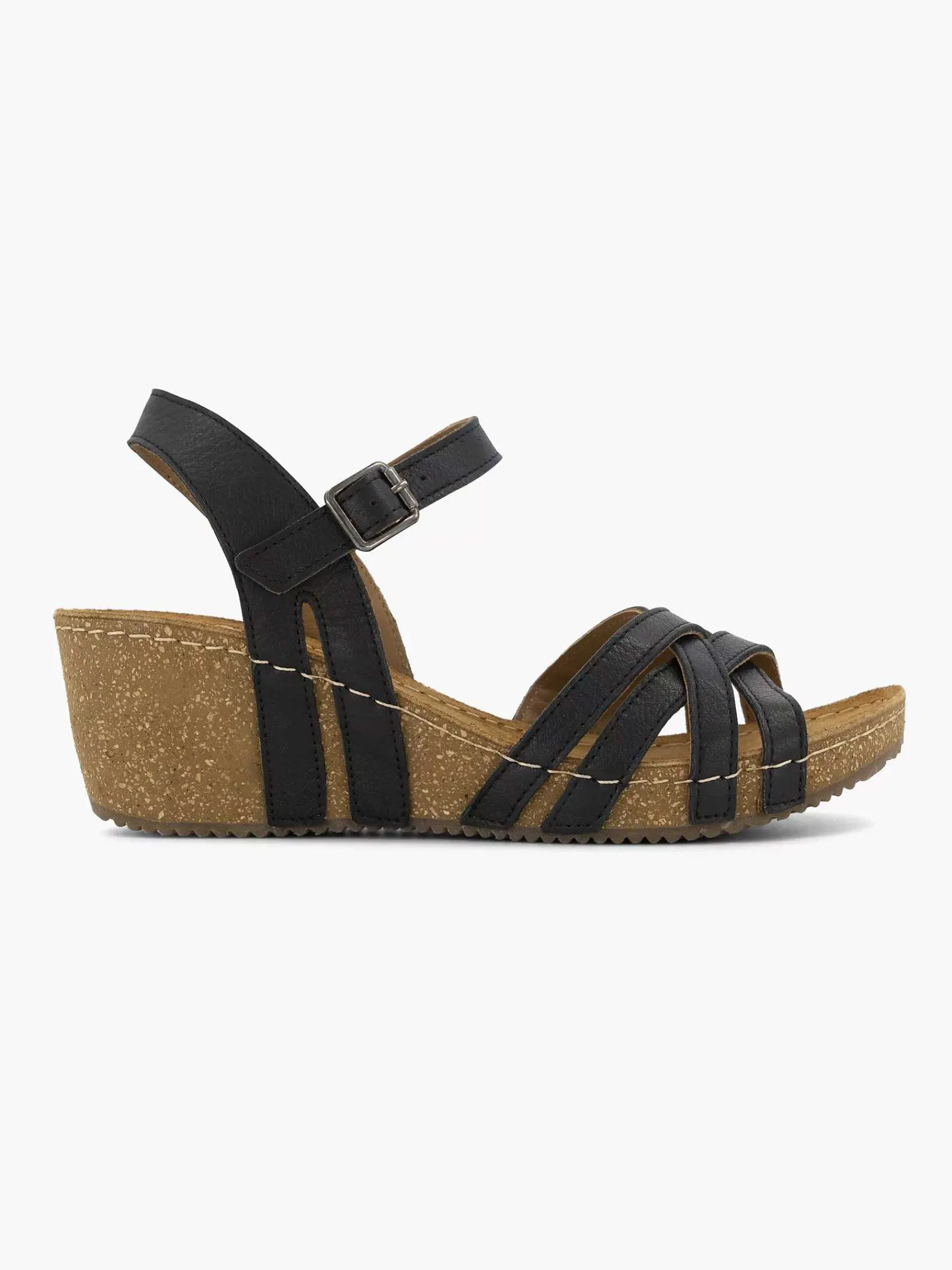 Sandalen|Easy Street Zwarte Leren Sandalen Sleehak