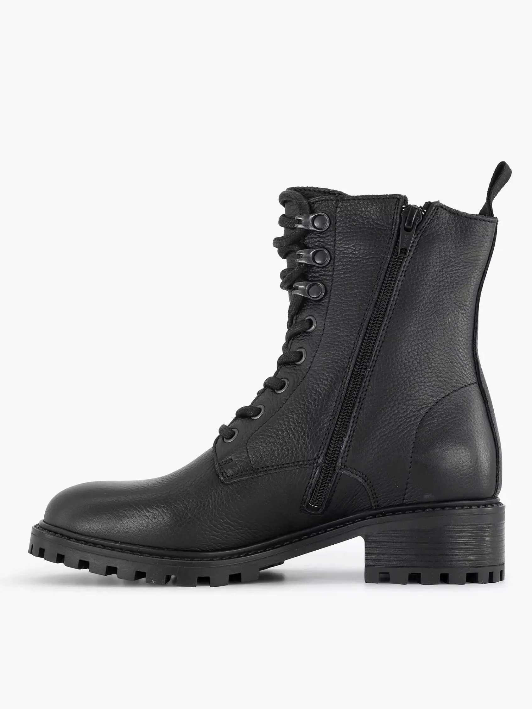 Enkellaarzen & Boots|5th Avenue Zwarte Leren Veterboot