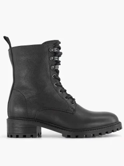 Enkellaarzen & Boots|5th Avenue Zwarte Leren Veterboot