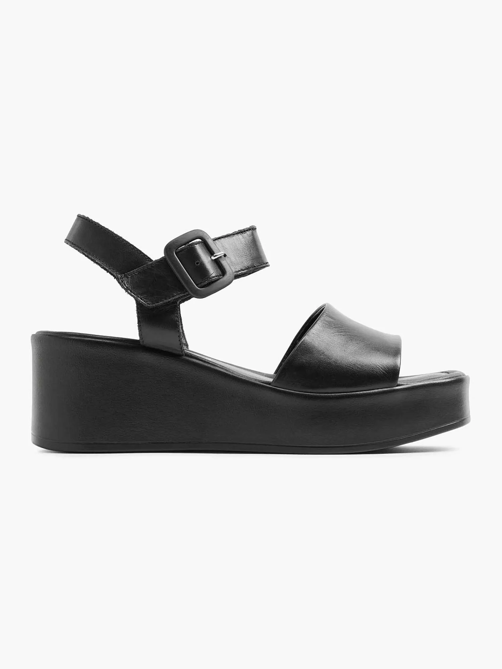 Sandalen|5th Avenue Zwarte Platform Leren Sandaal