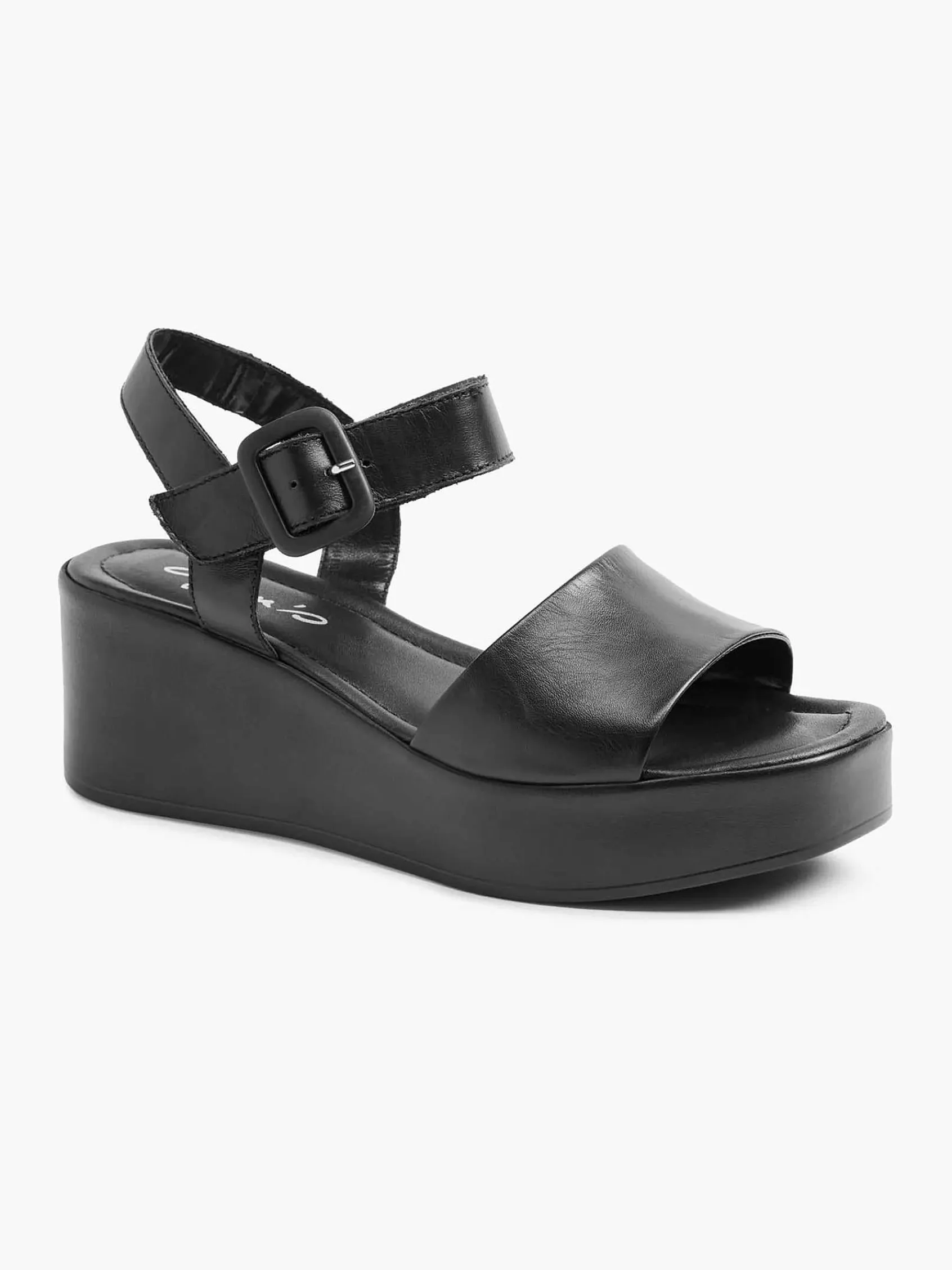 Sandalen|5th Avenue Zwarte Platform Leren Sandaal