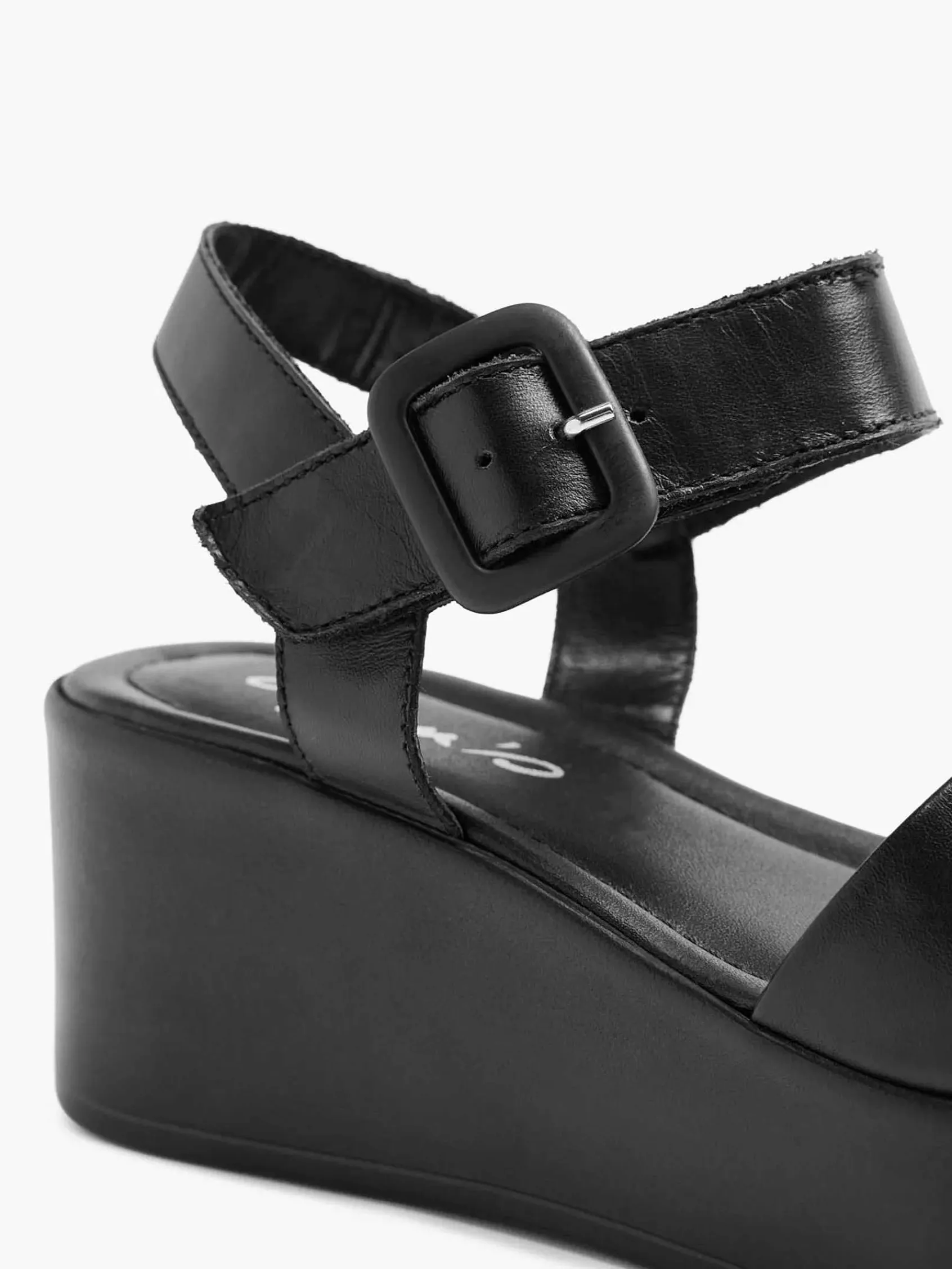 Sandalen|5th Avenue Zwarte Platform Leren Sandaal