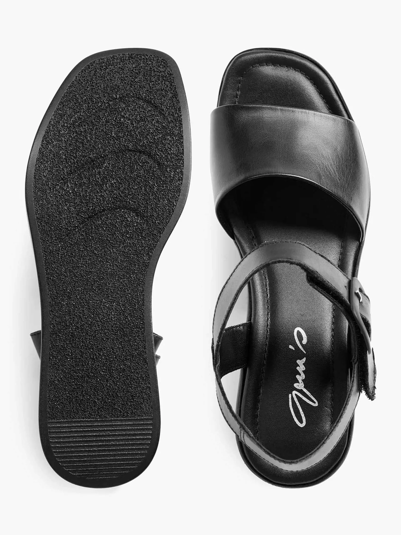 Sandalen|5th Avenue Zwarte Platform Leren Sandaal