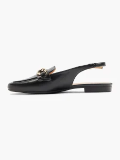 Instappers|Graceland Zwarte Platte Slingback Sierketting
