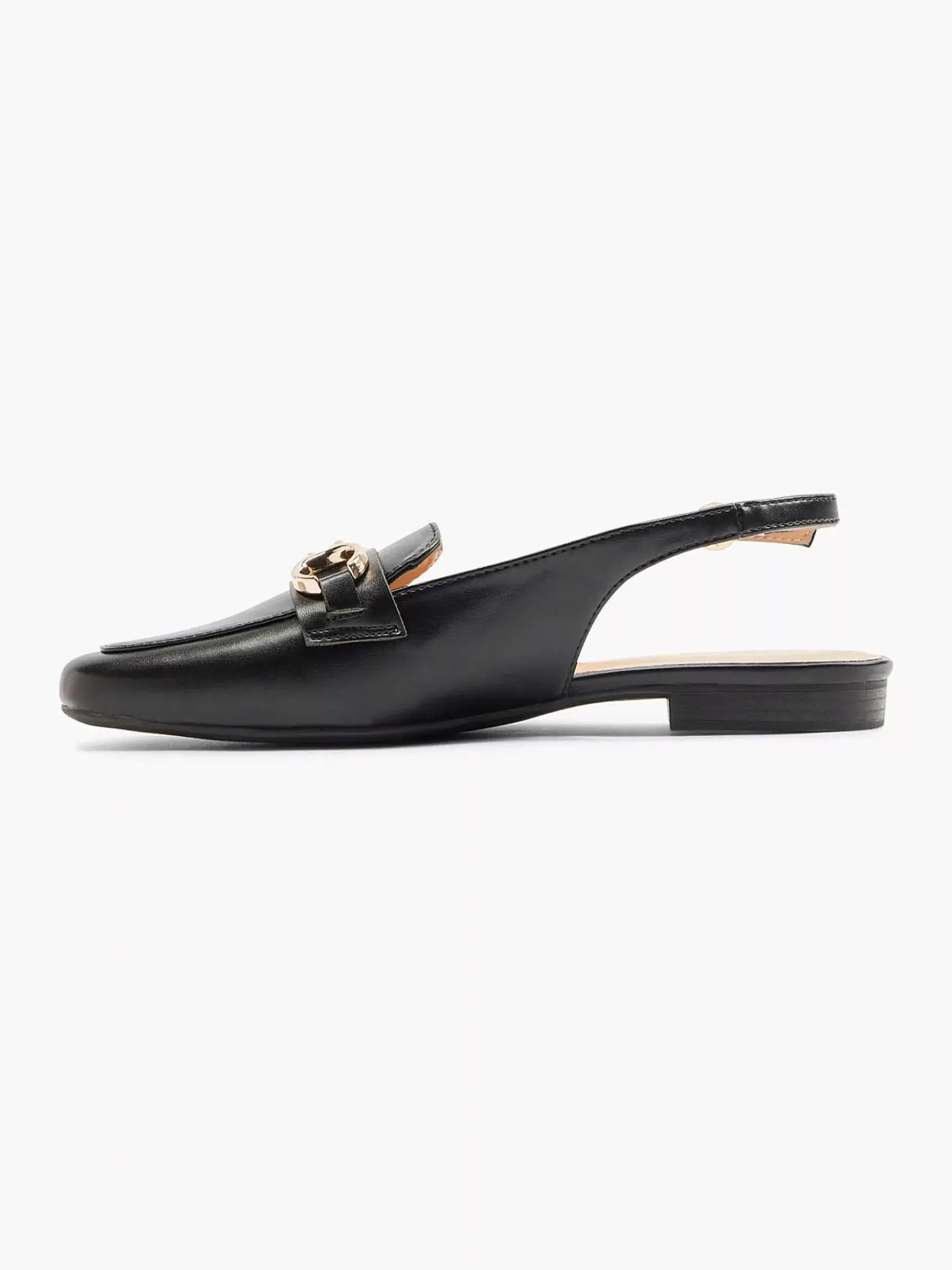 Instappers|Graceland Zwarte Platte Slingback Sierketting