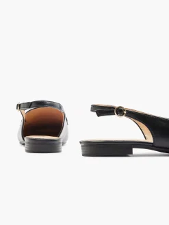 Instappers|Graceland Zwarte Platte Slingback Sierketting