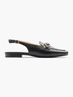 Instappers|Graceland Zwarte Platte Slingback Sierketting