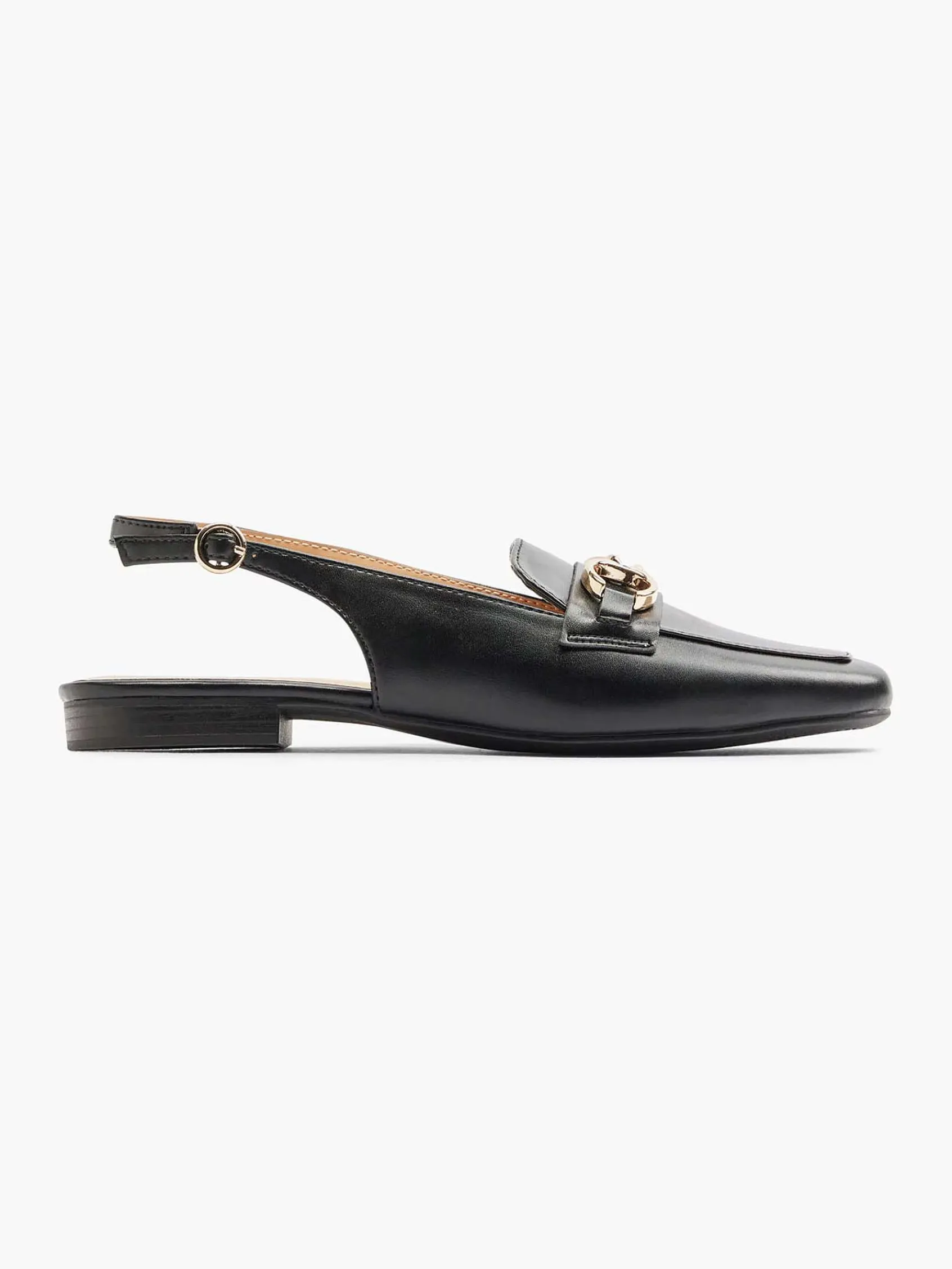 Instappers|Graceland Zwarte Platte Slingback Sierketting