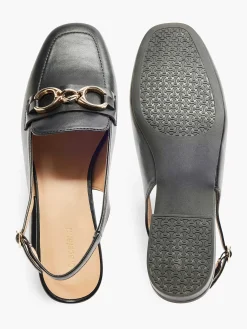 Instappers|Graceland Zwarte Platte Slingback Sierketting