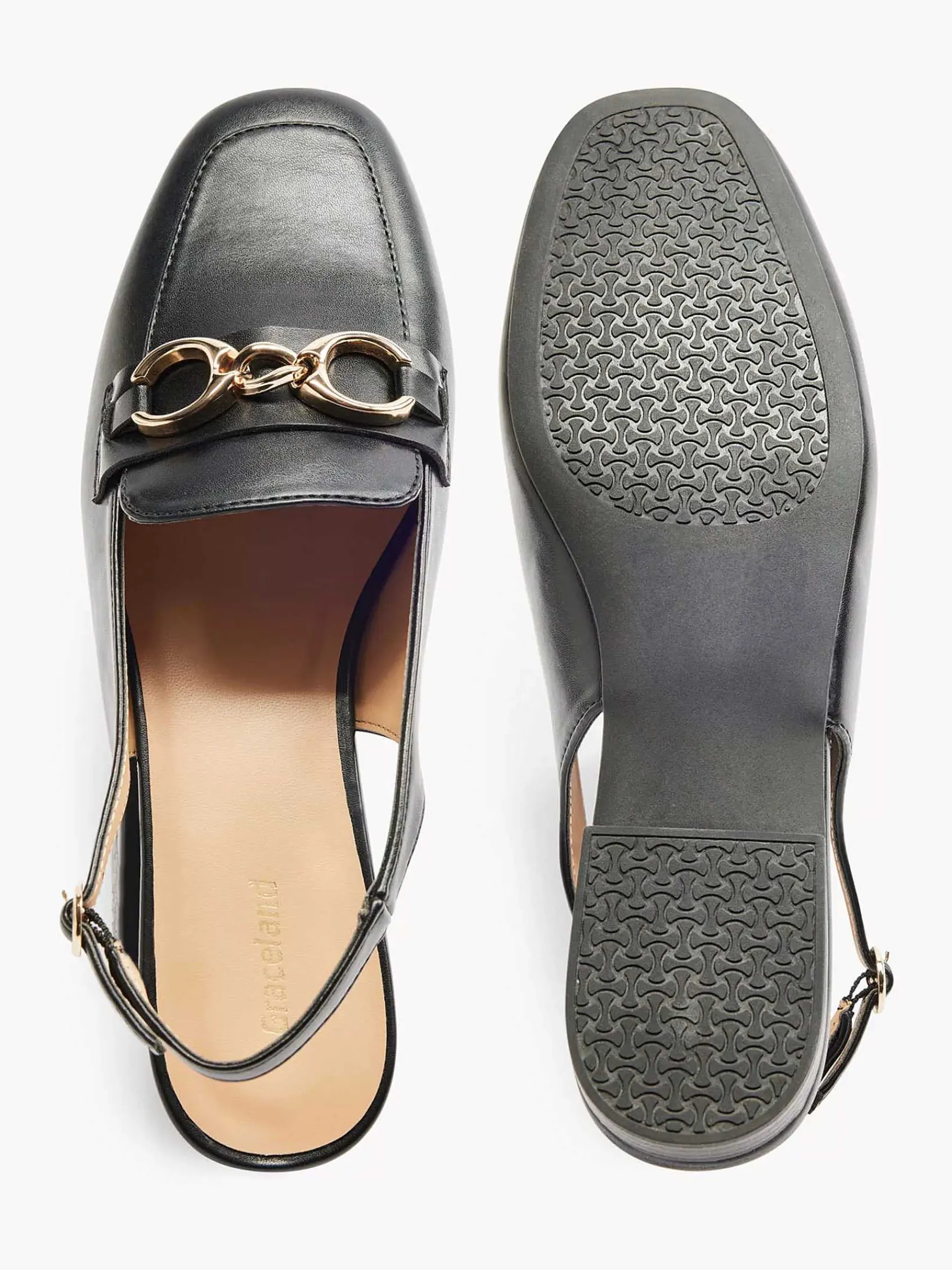 Instappers|Graceland Zwarte Platte Slingback Sierketting