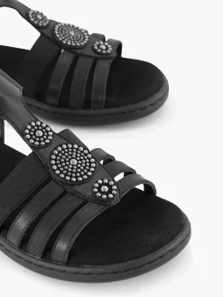 Comfort Schoenen|Easy Street Zwarte Sandaal Klittenband