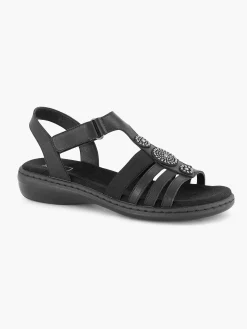 Comfort Schoenen|Easy Street Zwarte Sandaal Klittenband