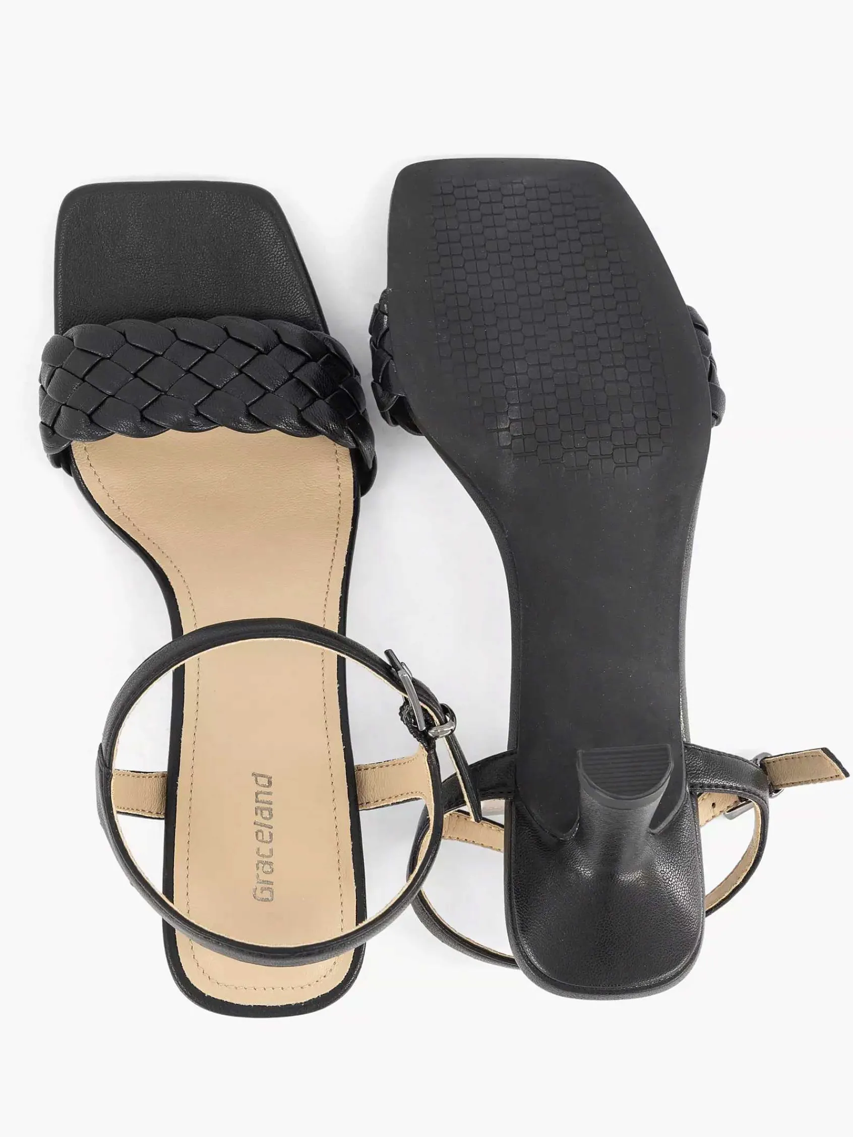 Sandalen|Graceland Zwarte Sandalette Gevlochten