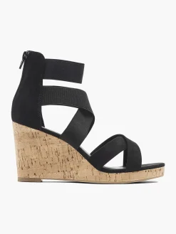Sandalen|Graceland Zwarte Sandalette Sleehak