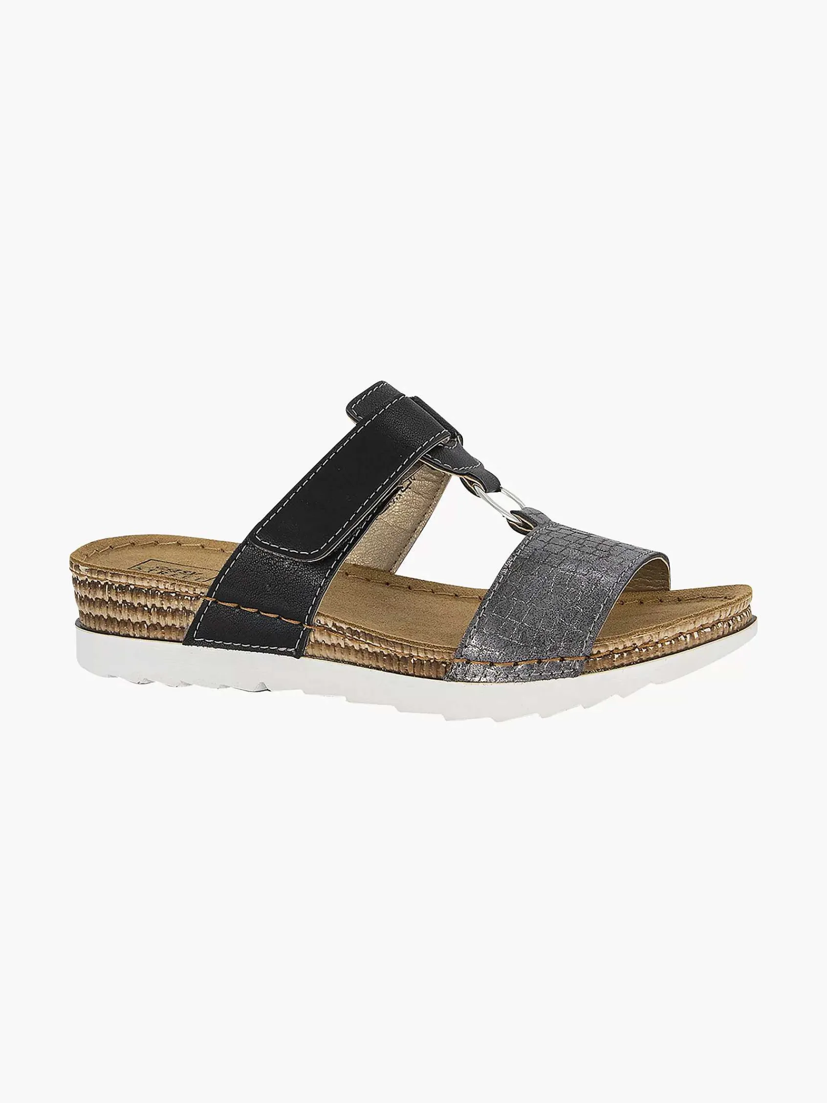 Slippers|Easy Street Zwarte Slipper Leren Voetbed